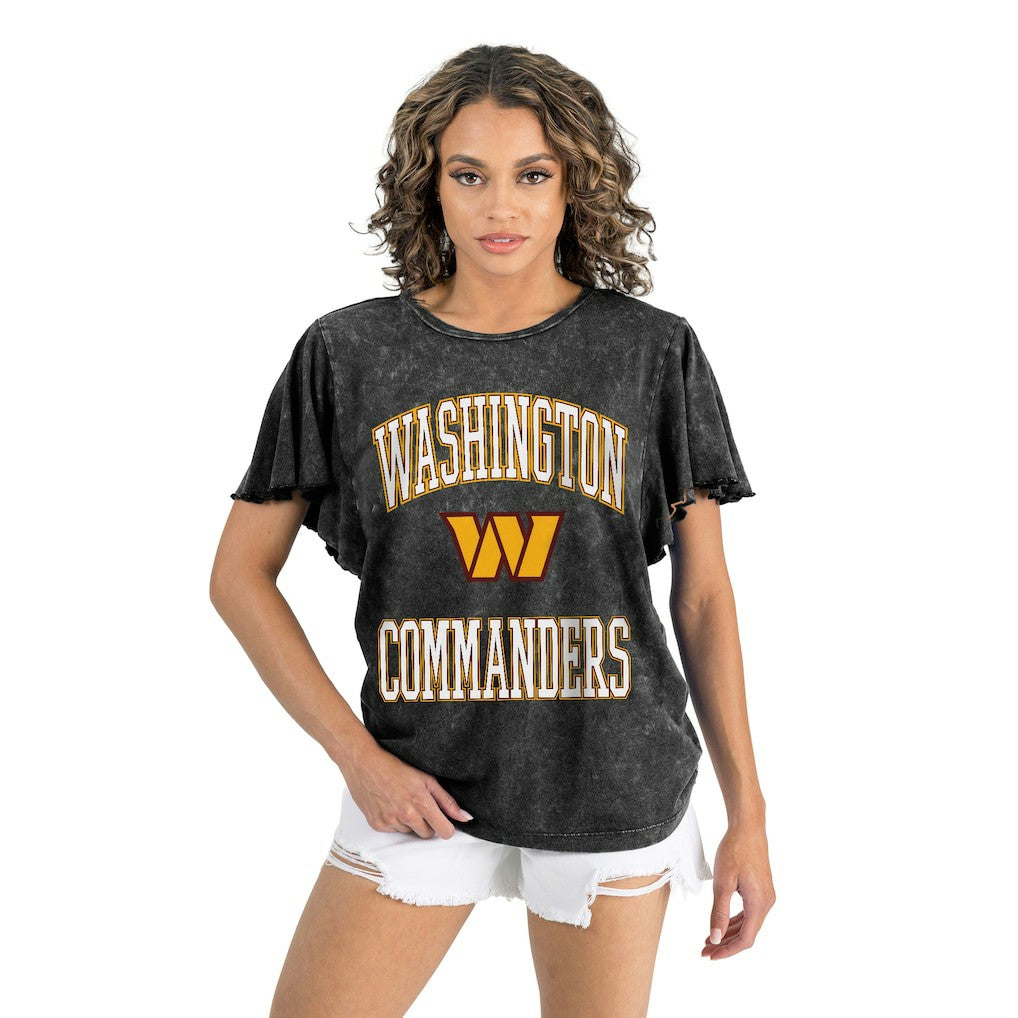 Washington Commanders Gameday Couture Women's Relaxed Flutter Sleeve T-Shirt Black | NFL