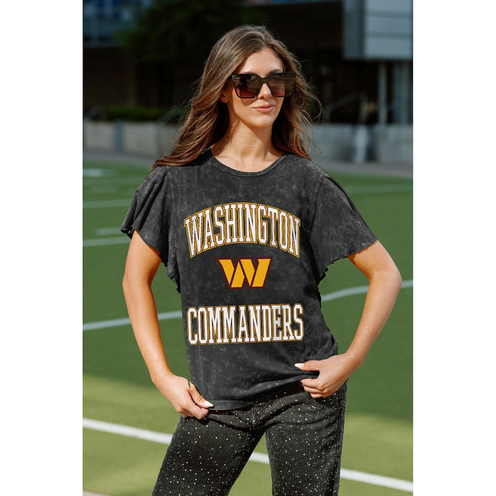 Washington Commanders Gameday Couture Women's Relaxed Flutter Sleeve T-Shirt Black | NFL
