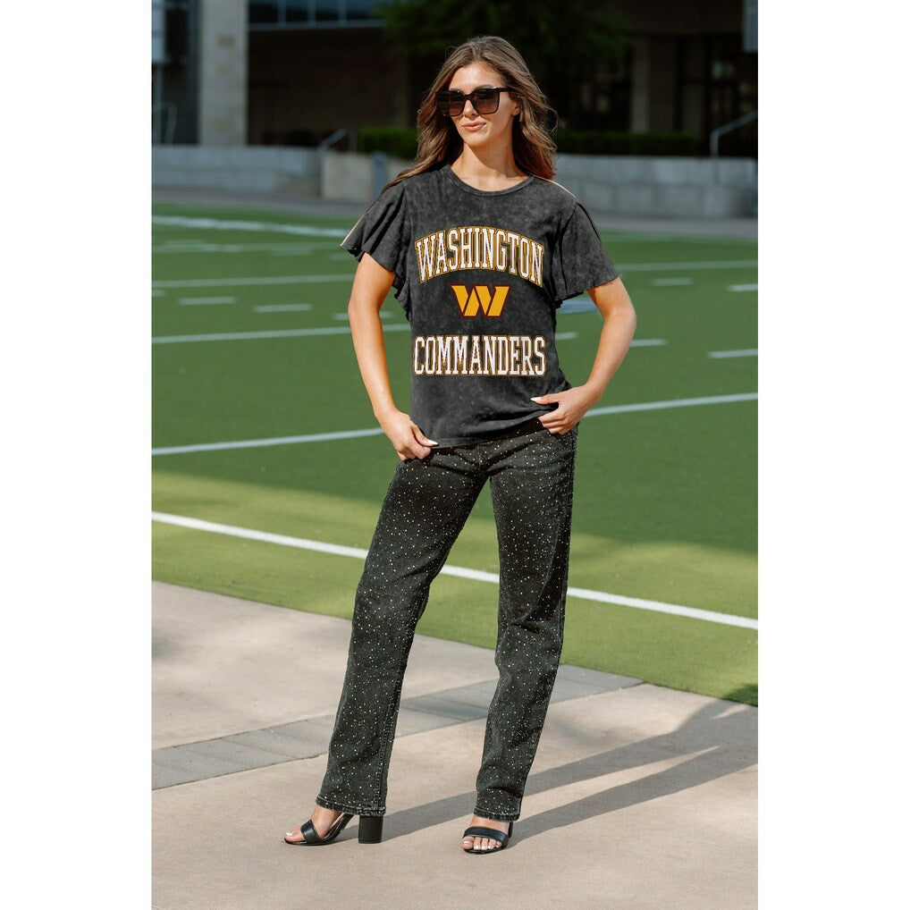 Washington Commanders Gameday Couture Women's Relaxed Flutter Sleeve T-Shirt Black | NFL