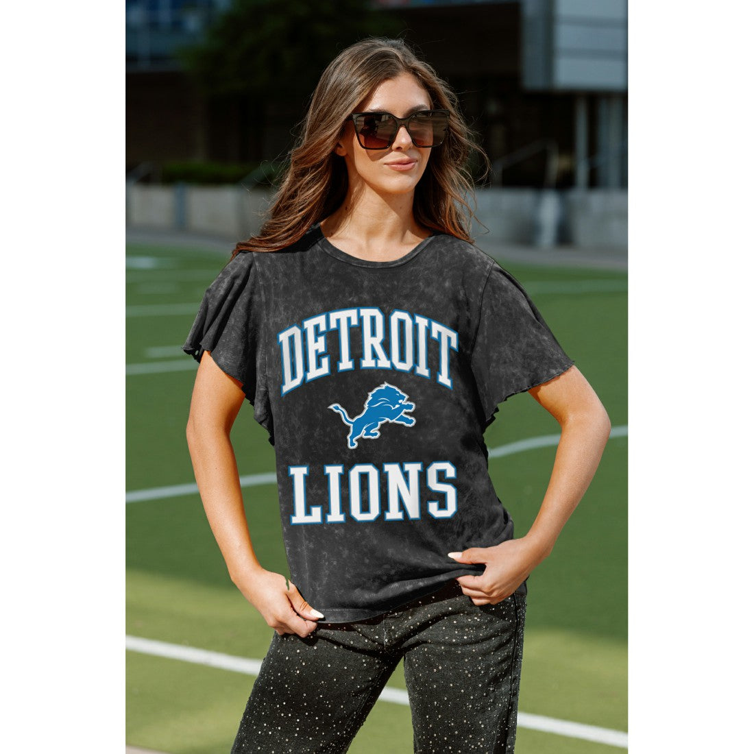 Detroit Lions Gameday Couture Women's Relaxed Flutter Sleeve T-Shirt Black | NFL