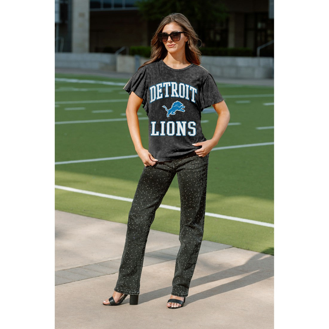 Detroit Lions Gameday Couture Women's Relaxed Flutter Sleeve T-Shirt Black | NFL