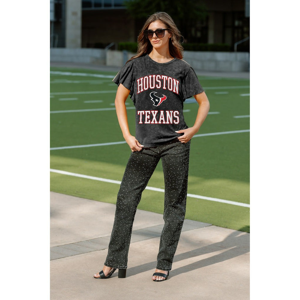 Houston Texans Gameday Couture Women's Relaxed Flutter Sleeve T-Shirt Black | NFL