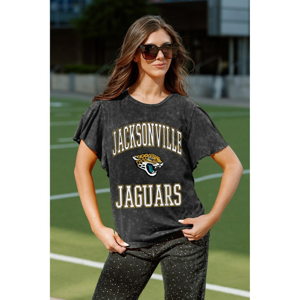 Jacksonville Jaguars Gameday Couture Women's Relaxed Flutter Sleeve T-Shirt Black | NFL