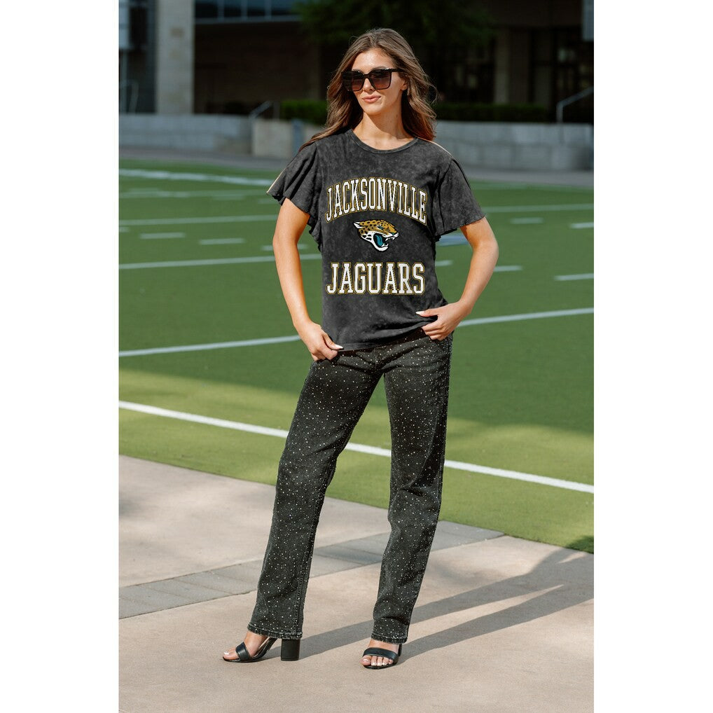 Jacksonville Jaguars Gameday Couture Women's Relaxed Flutter Sleeve T-Shirt Black | NFL