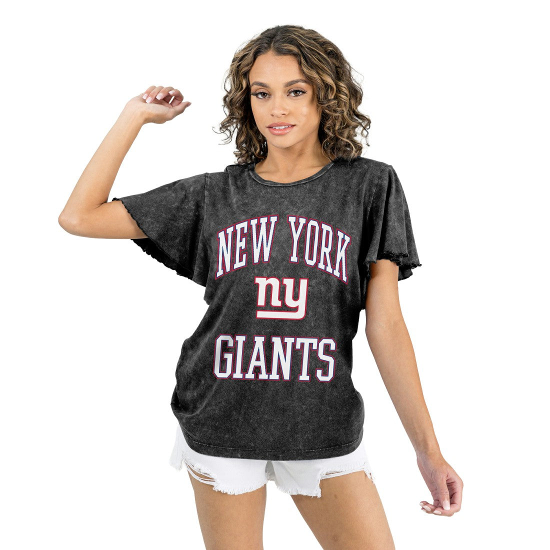 New York Giants Gameday Couture Women's Relaxed Flutter Sleeve T-Shirt Black | NFL