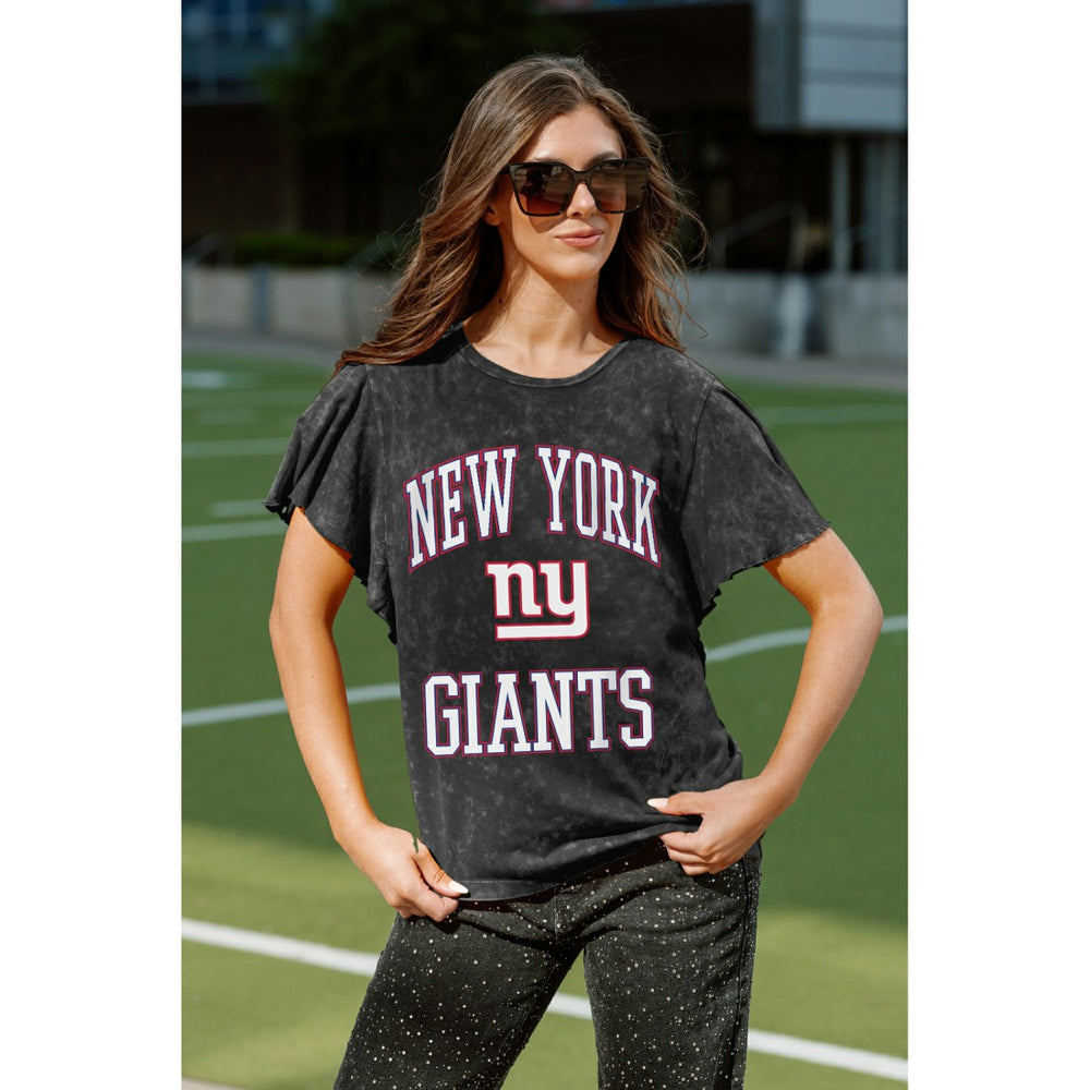 New York Giants Gameday Couture Women's Relaxed Flutter Sleeve T-Shirt Black | NFL