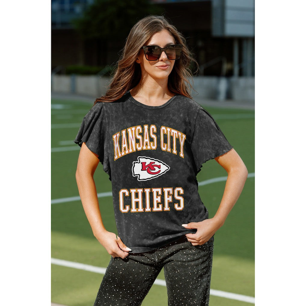 Kansas City Chiefs Gameday Couture Women's Relaxed Flutter Sleeve T-Shirt Black | NFL