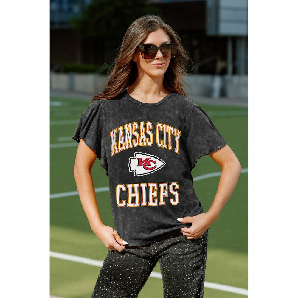 Kansas City Chiefs Gameday Couture Women's Relaxed Flutter Sleeve T-Shirt Black | NFL