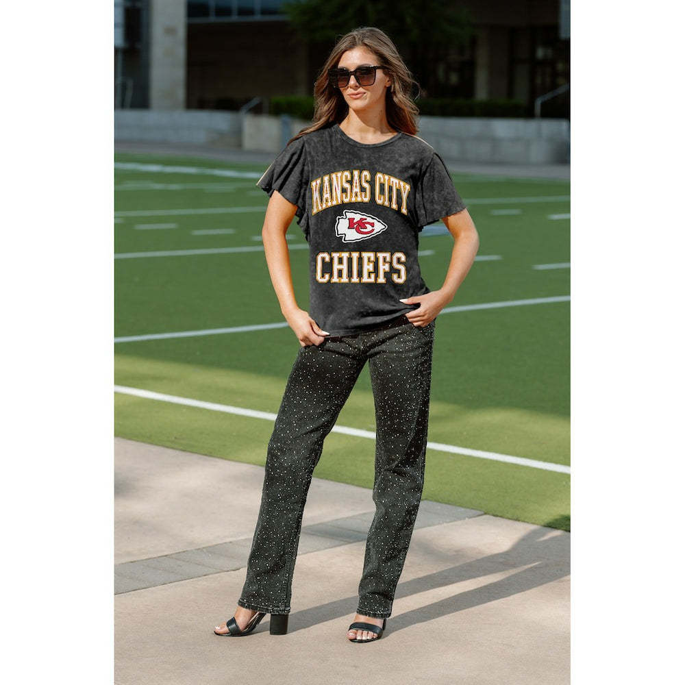 Kansas City Chiefs Gameday Couture Women's Relaxed Flutter Sleeve T-Shirt Black | NFL