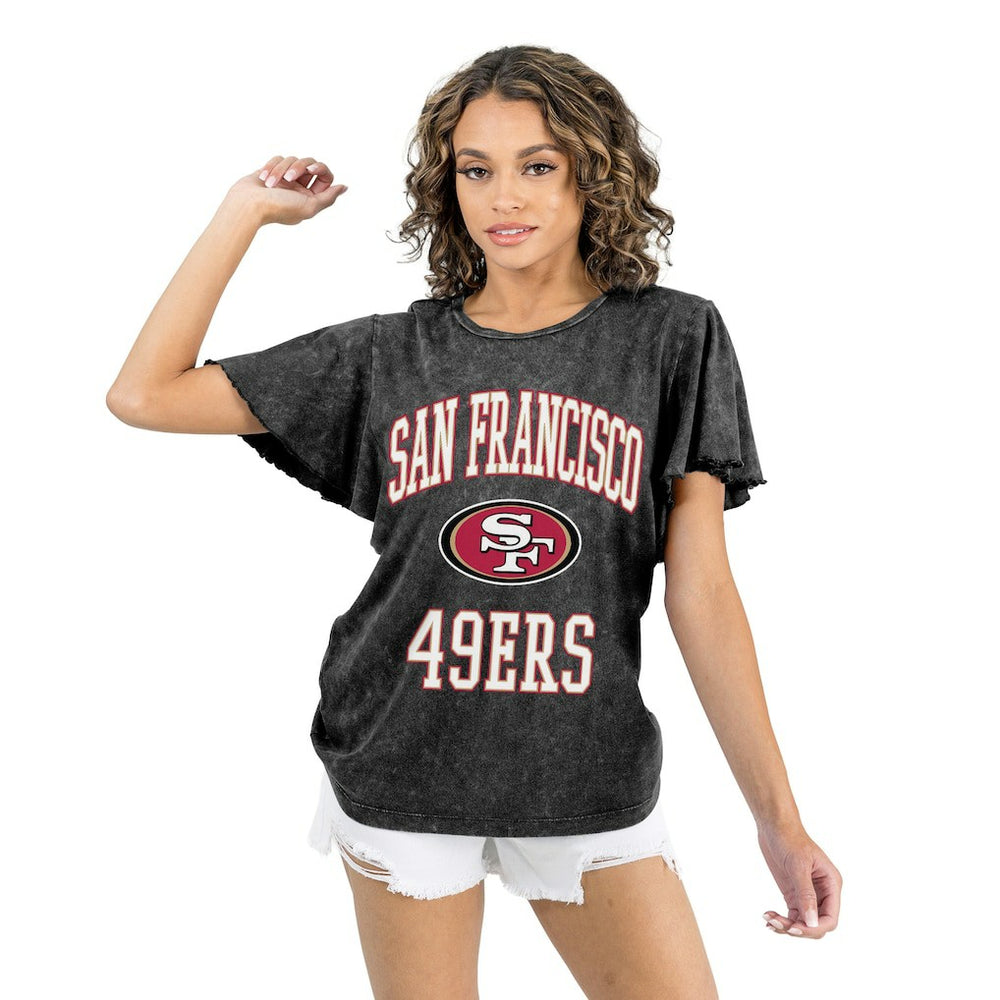 San Francisco 49ers Gameday Couture Women's Relaxed Flutter Sleeve T-Shirt Black | NFL
