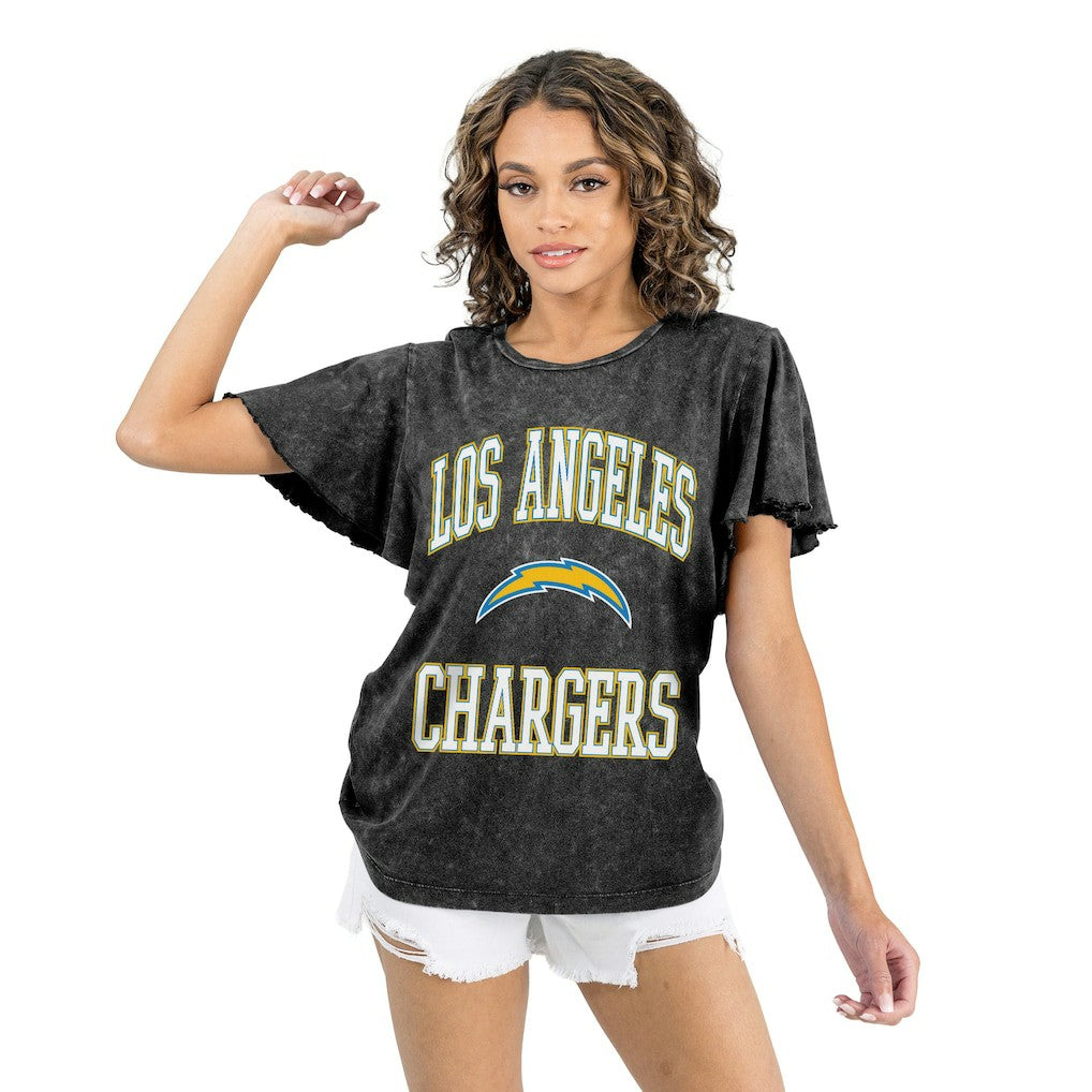 Los Angeles Chargers Gameday Couture Women's Relaxed Flutter Sleeve T-Shirt Black | NFL