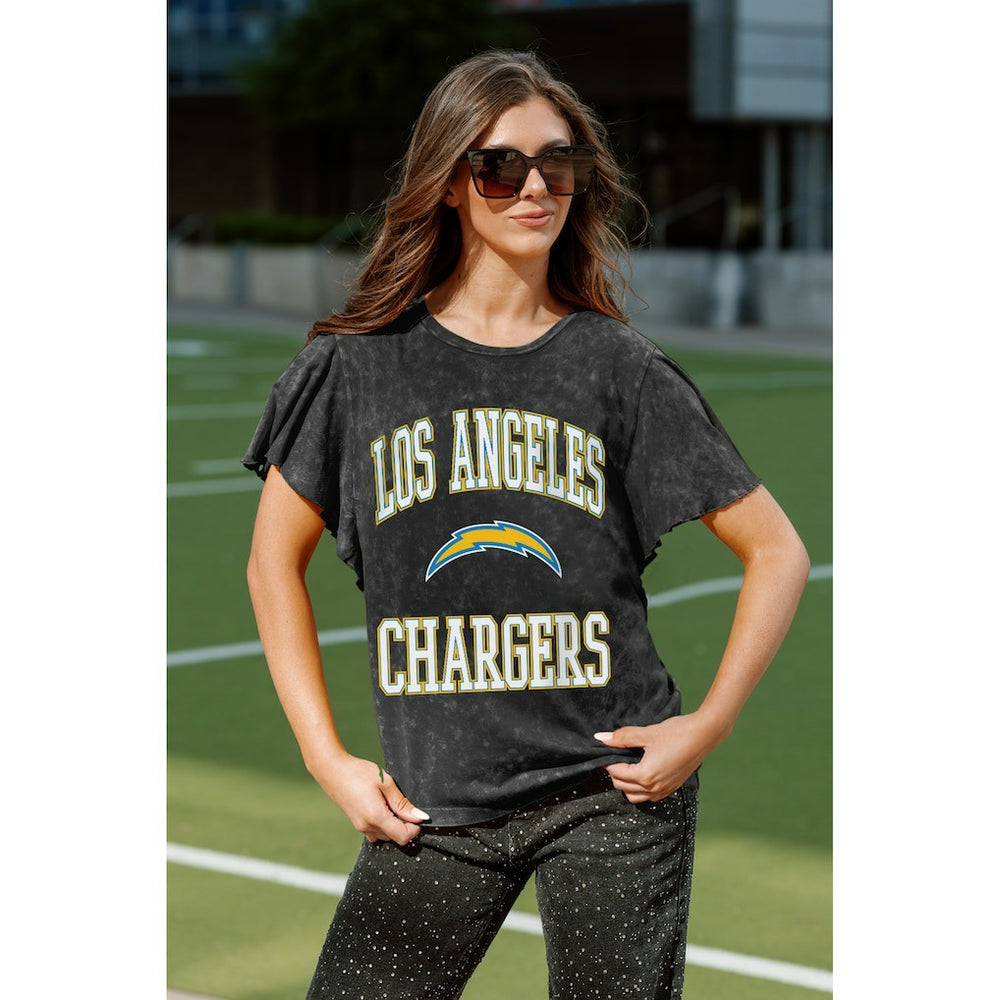 Los Angeles Chargers Gameday Couture Women's Relaxed Flutter Sleeve T-Shirt Black | NFL