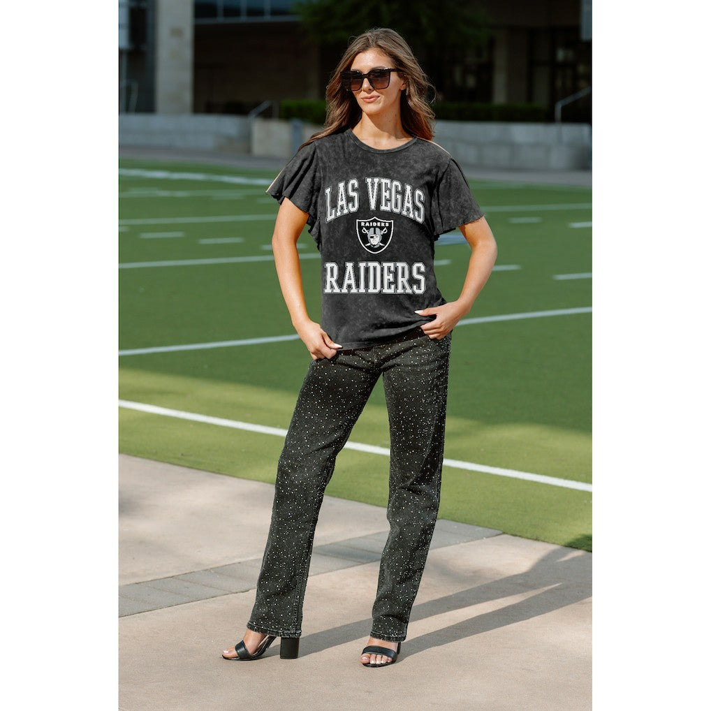 Las Vegas Raiders Gameday Couture Women's Relaxed Flutter Sleeve T-Shirt Black | NFL