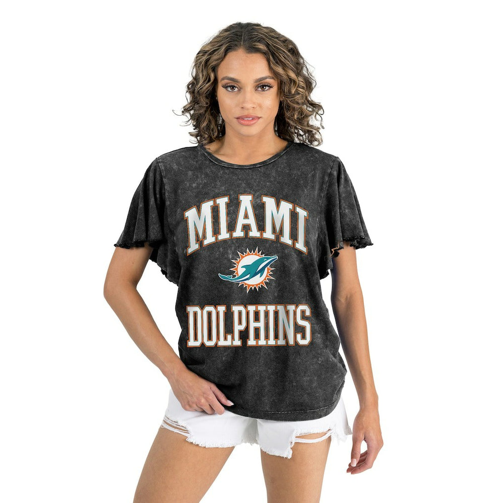 Miami Dolphins Gameday Couture Women's Relaxed Flutter Sleeve T-Shirt Black | NFL