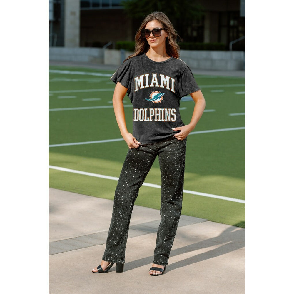 Miami Dolphins Gameday Couture Women's Relaxed Flutter Sleeve T-Shirt Black | NFL