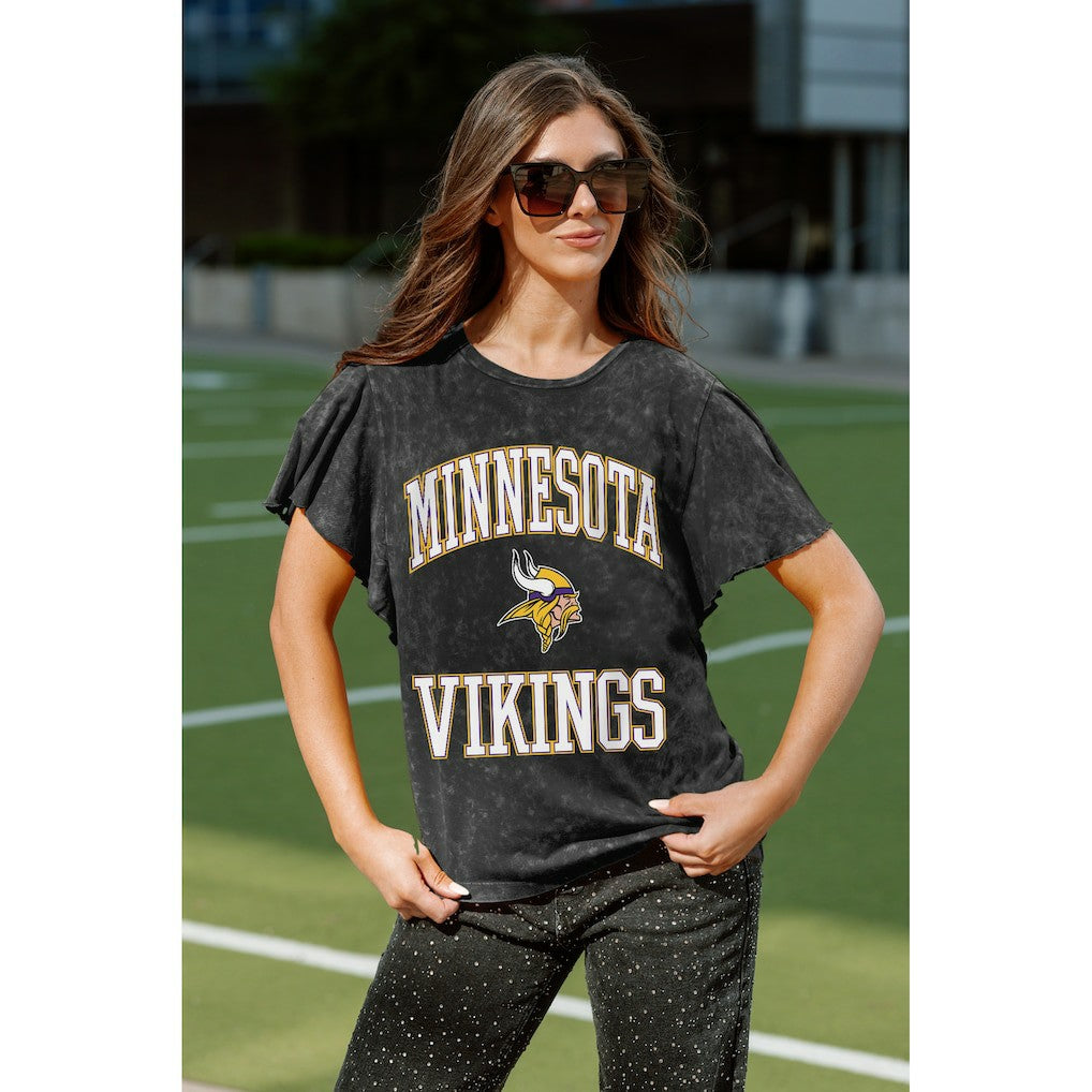 Minnesota Vikings Gameday Couture Women's Relaxed Flutter Sleeve T-Shirt Black | NFL