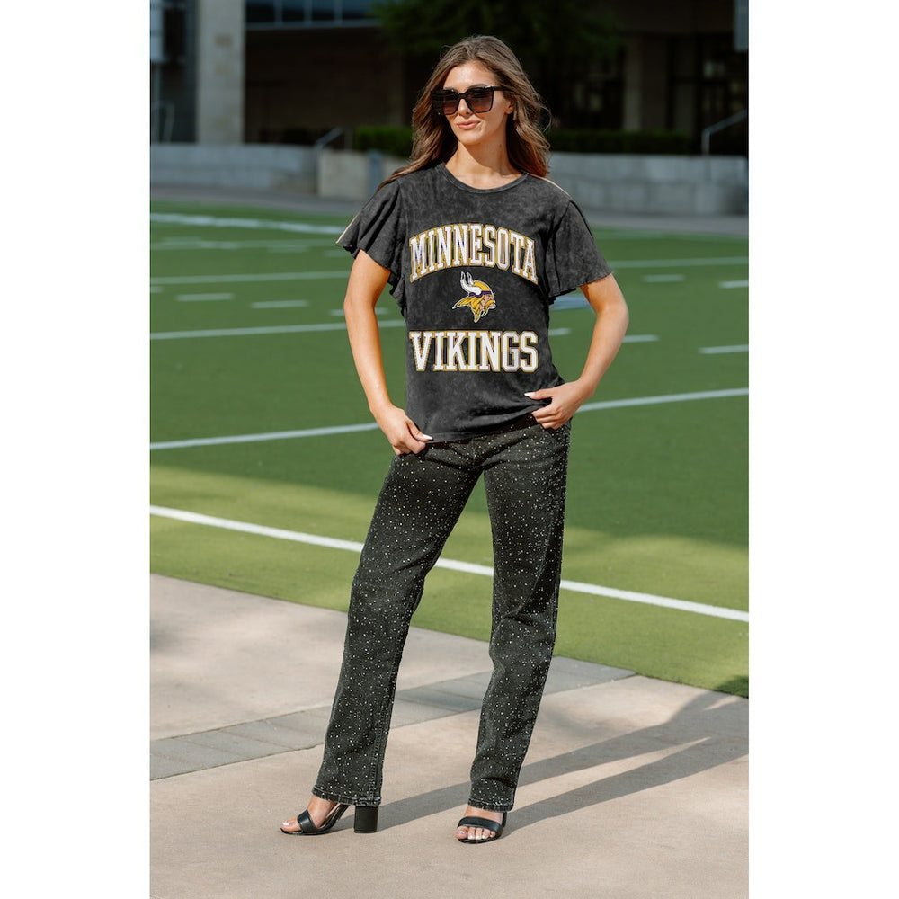 Minnesota Vikings Gameday Couture Women's Relaxed Flutter Sleeve T-Shirt Black | NFL