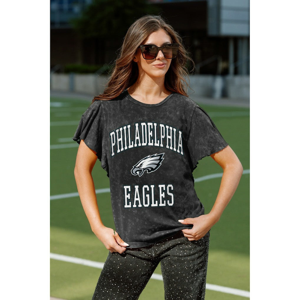 Philadelphia Eagles Gameday Couture Women's Relaxed Flutter Sleeve T-Shirt Black | NFL
