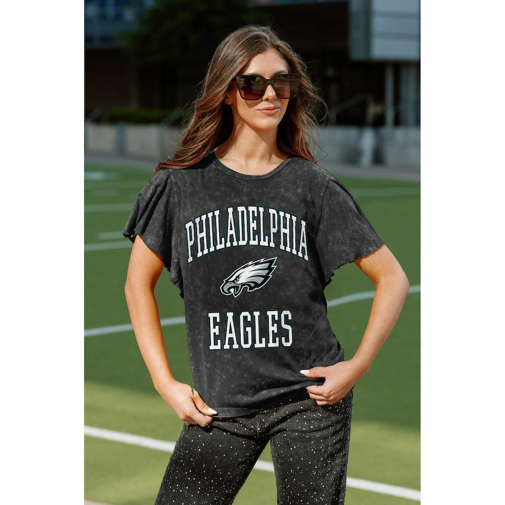Philadelphia Eagles Gameday Couture Women's Relaxed Flutter Sleeve T-Shirt Black | NFL