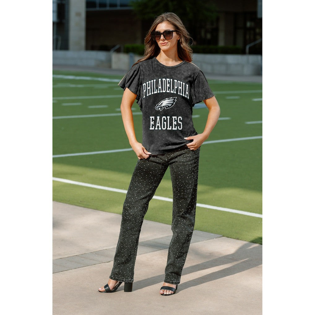 Philadelphia Eagles Gameday Couture Women's Relaxed Flutter Sleeve T-Shirt Black | NFL
