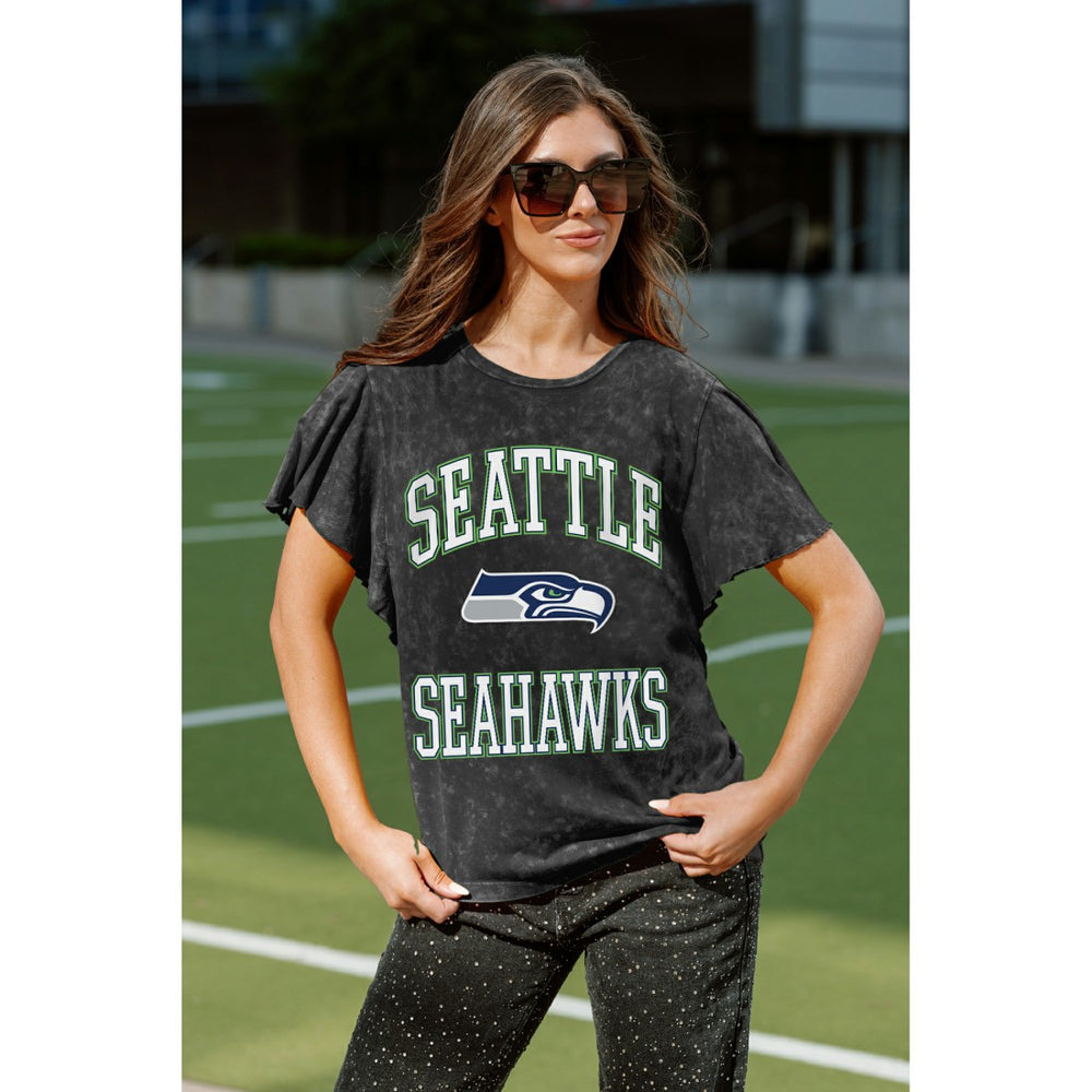 Seattle Seahawks Gameday Couture Women's Relaxed Flutter Sleeve T-Shirt Black | NFL
