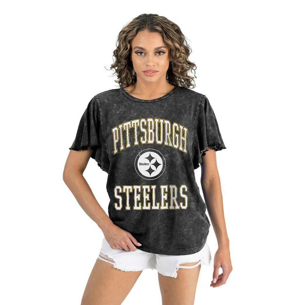 Pittsburgh Steelers Gameday Couture Women's Relaxed Flutter Sleeve T-Shirt Black | NFL