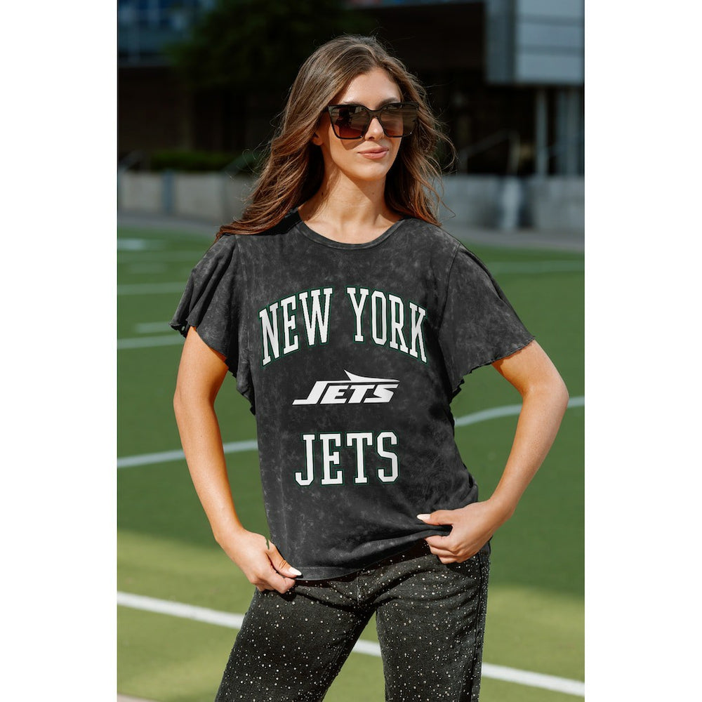 New York Jets Gameday Couture Women's Relaxed Flutter Sleeve T-Shirt Black | NFL