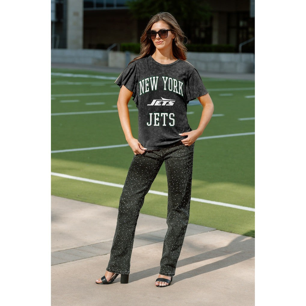 New York Jets Gameday Couture Women's Relaxed Flutter Sleeve T-Shirt Black | NFL