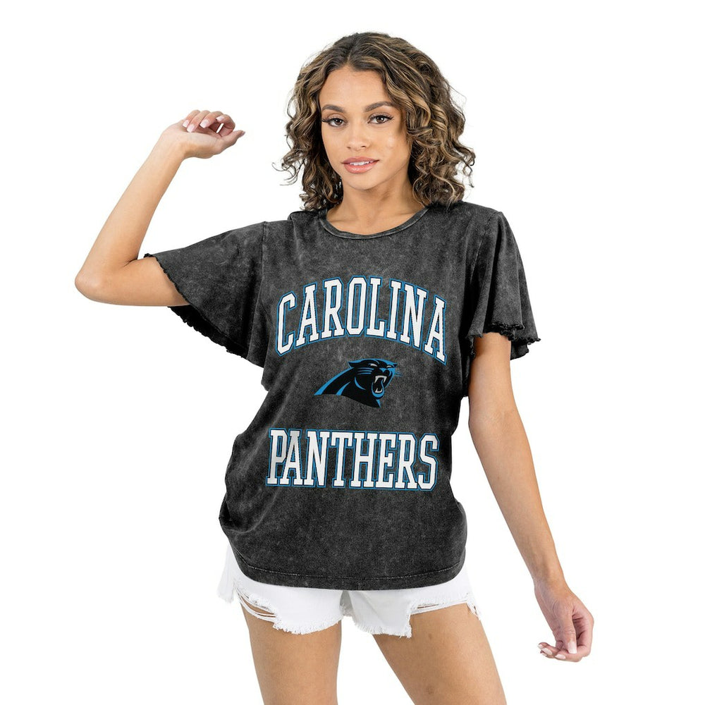 Carolina Panthers Gameday Couture Women's Relaxed Flutter Sleeve T-Shirt Black | NFL