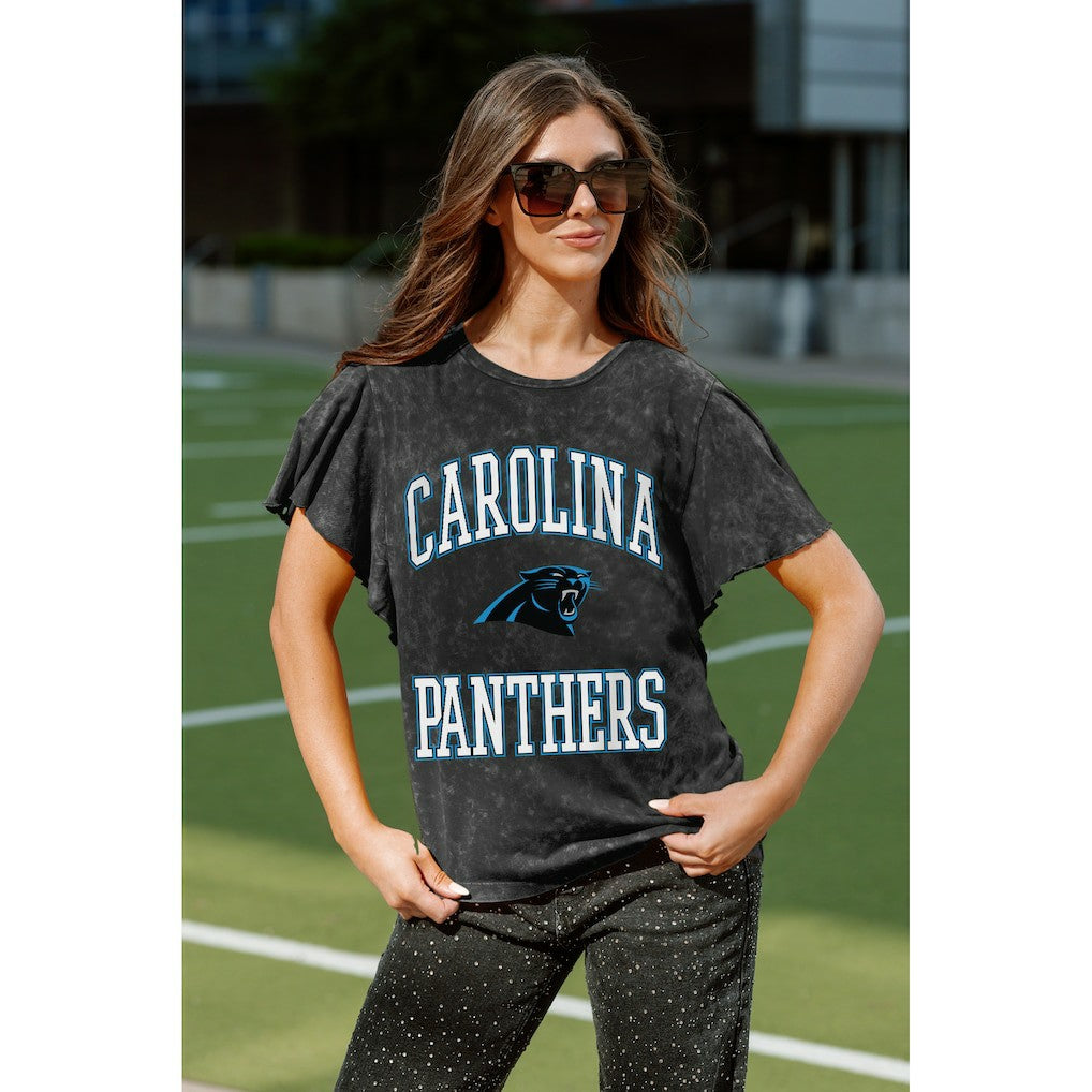 Carolina Panthers Gameday Couture Women's Relaxed Flutter Sleeve T-Shirt Black | NFL