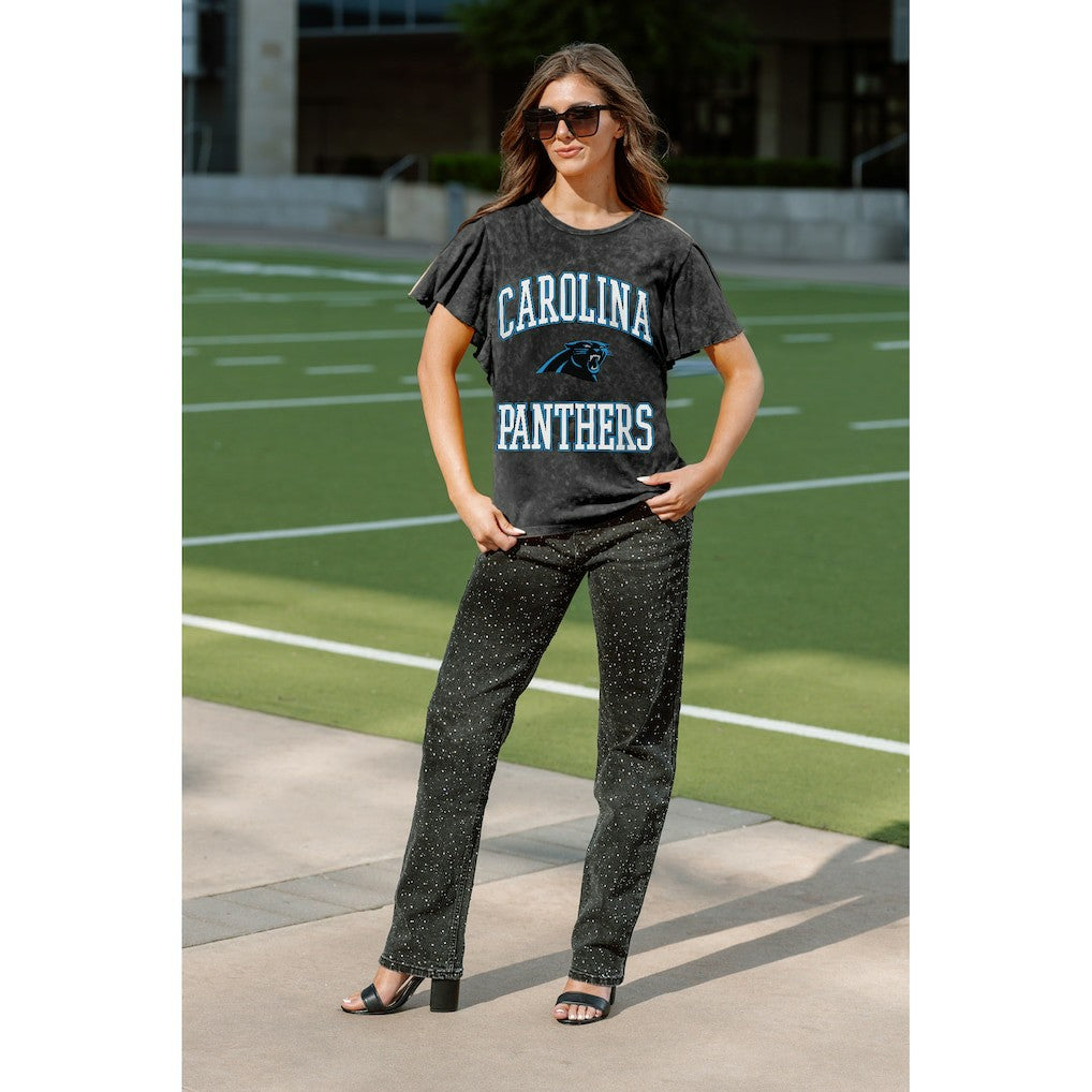 Carolina Panthers Gameday Couture Women's Relaxed Flutter Sleeve T-Shirt Black | NFL