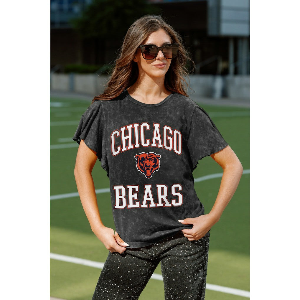 Chicago Bears Gameday Couture Women's Relaxed Flutter Sleeve T-Shirt Black | NFL