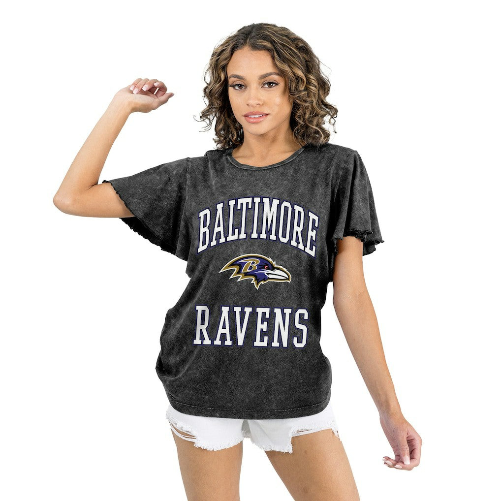 Baltimore Ravens Gameday Couture Women's Relaxed Flutter Sleeve T-Shirt Black | NFL