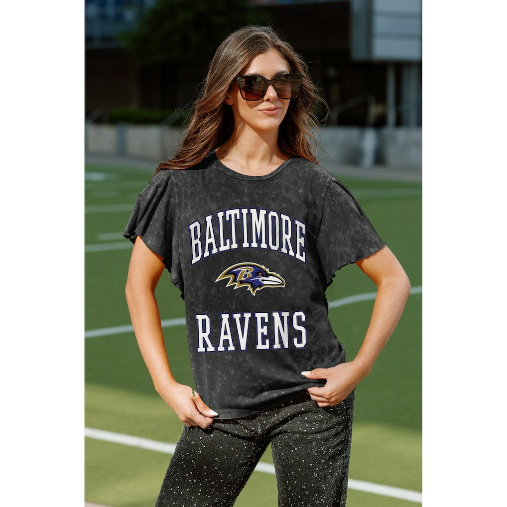 Baltimore Ravens Gameday Couture Women's Relaxed Flutter Sleeve T-Shirt Black | NFL