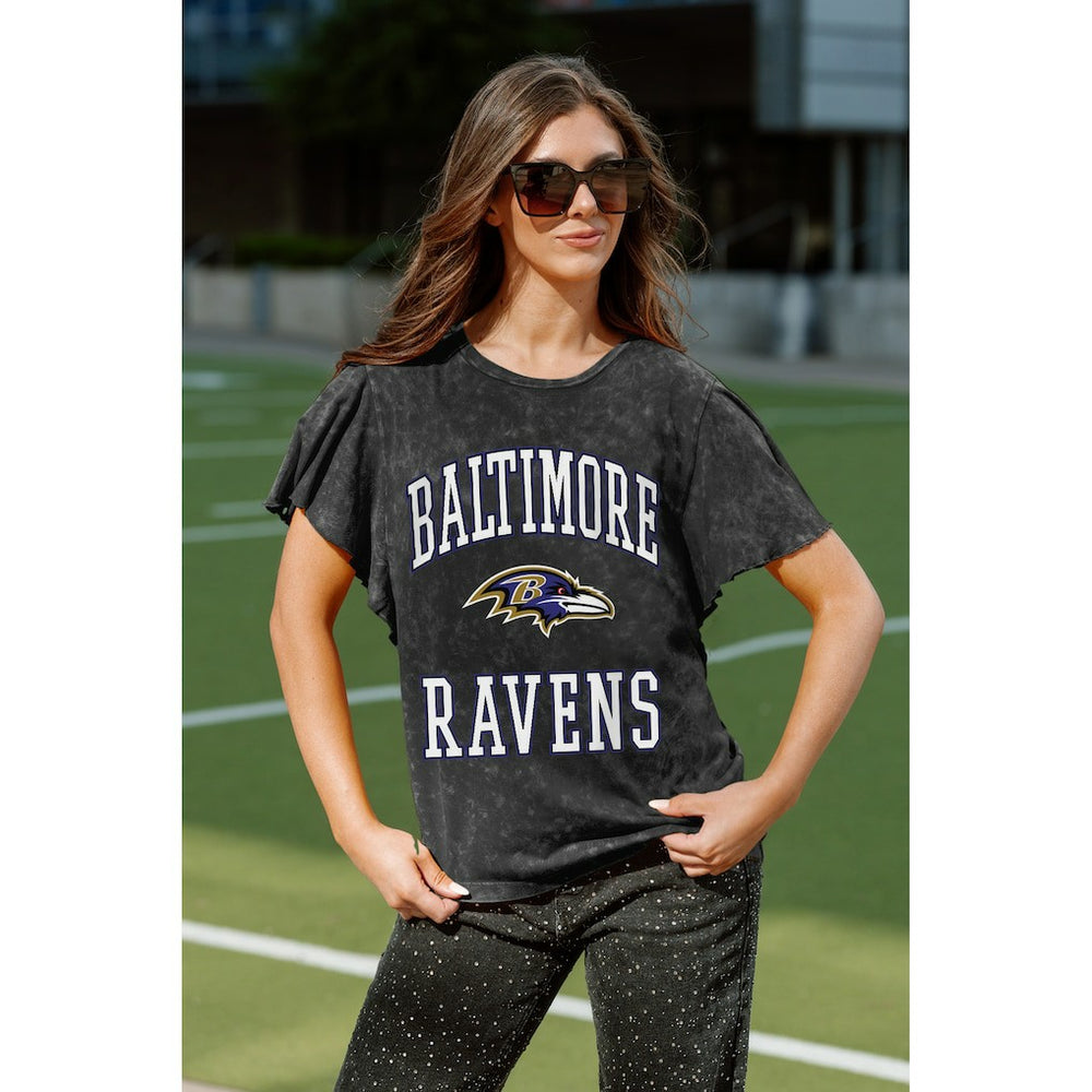 Baltimore Ravens Gameday Couture Women's Relaxed Flutter Sleeve T-Shirt Black | NFL