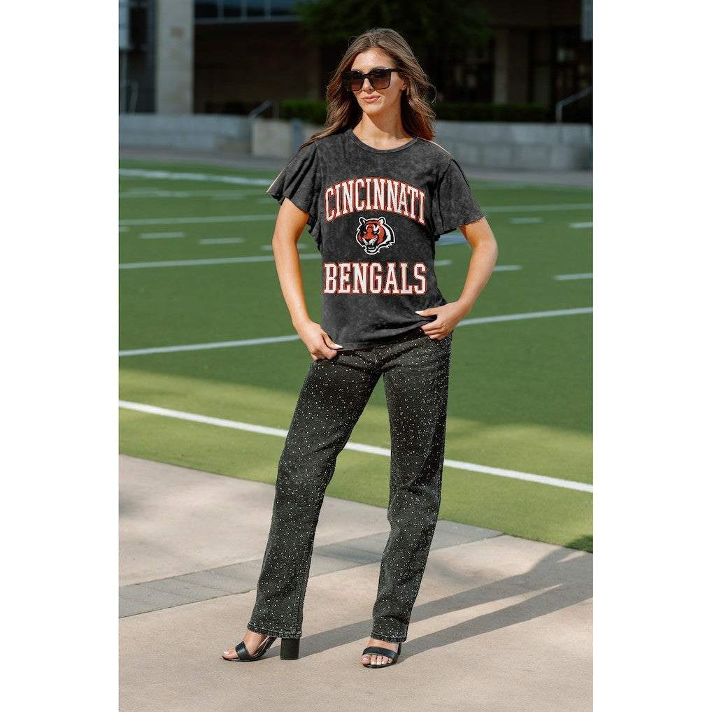 Cincinnati Bengals Gameday Couture Women's Relaxed Flutter Sleeve T-Shirt Black | NFL