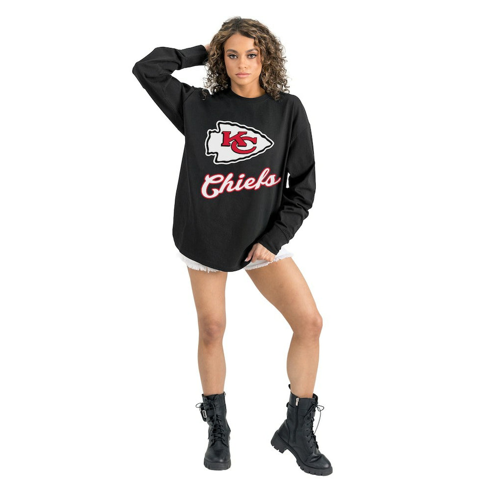 Kansas City Chiefs Gameday Couture Women's Oversized Long Sleeve T-Shirt Black | NFL
