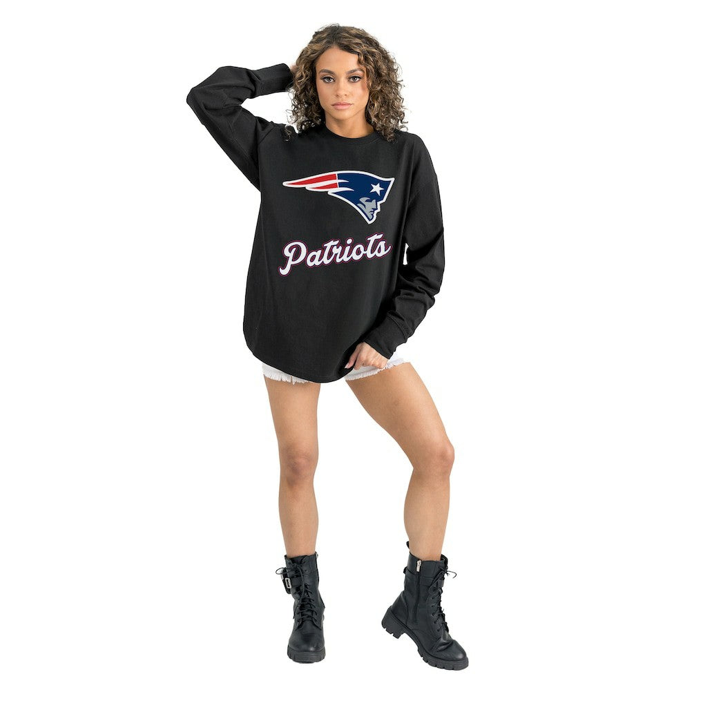 New England Patriots Gameday Couture Women's Oversized Long Sleeve T-Shirt Black | NFL