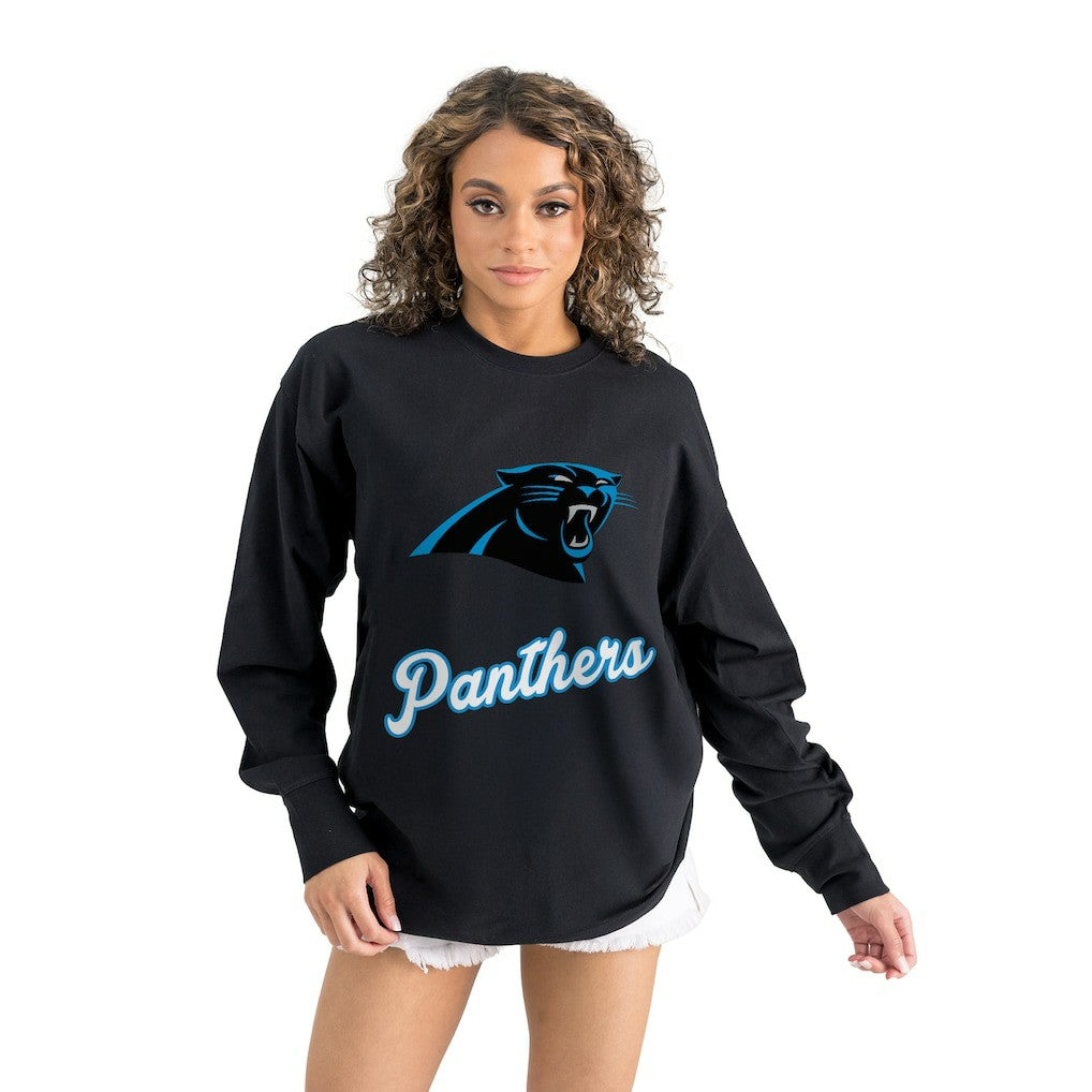 Carolina Panthers Gameday Couture Women's Oversized Long Sleeve T-Shirt Black | NFL