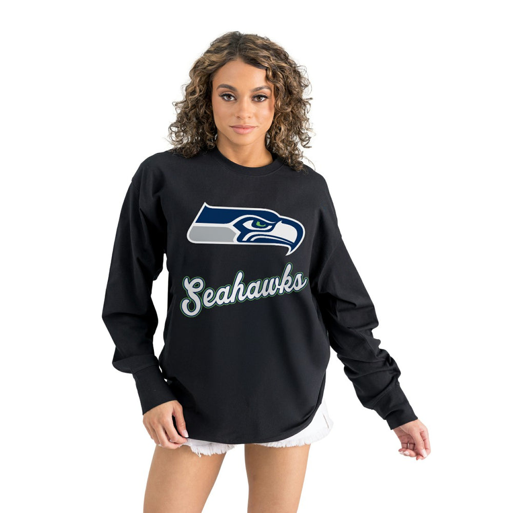 Seattle Seahawks Gameday Couture Women's Oversized Long Sleeve T-Shirt Black | NFL