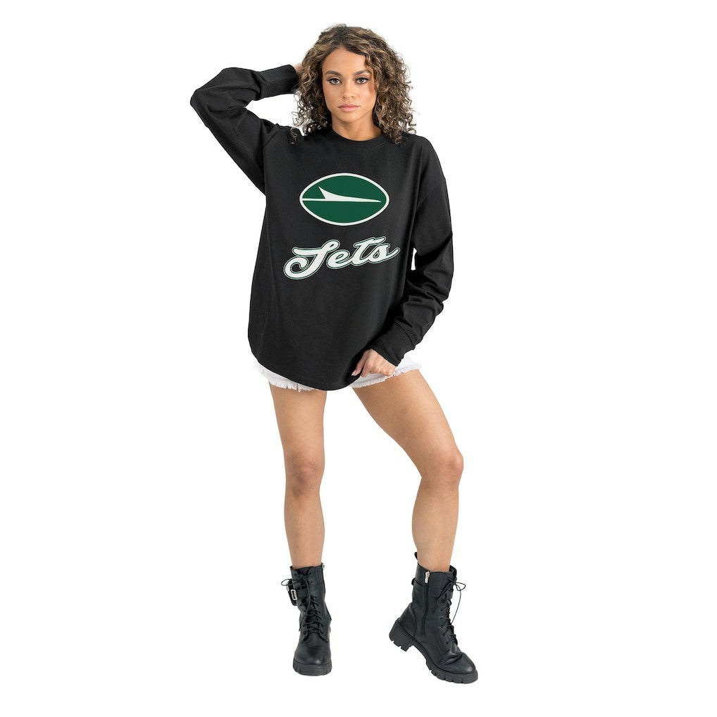 New York Jets Gameday Couture Women's Oversized Long Sleeve T-Shirt Black | NFL
