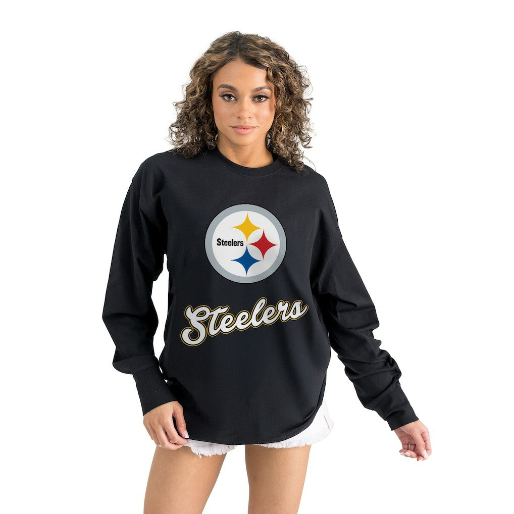 Pittsburgh Steelers Gameday Couture Women's Oversized Long Sleeve T-Shirt Black | NFL