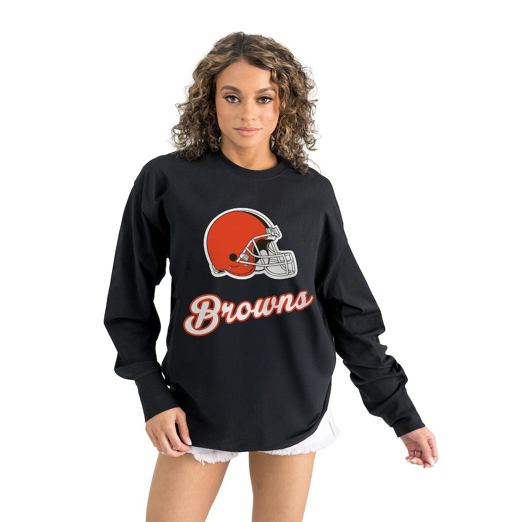 Cleveland Browns Gameday Couture Women's Oversized Long Sleeve T-Shirt Black | NFL