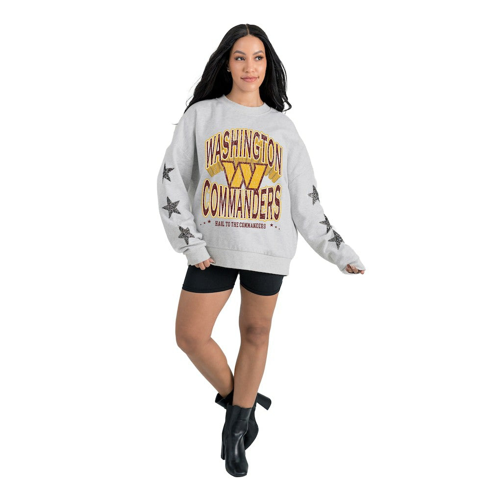 Washington Commanders Gameday Couture Women's Resilience Relaxed Rhinestone Pullover Sweatshirt Ash | NFL