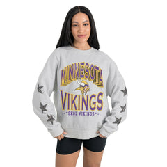 Minnesota Vikings Gameday Couture Women's Resilience Relaxed Rhinestone Pullover Sweatshirt Ash | NFL