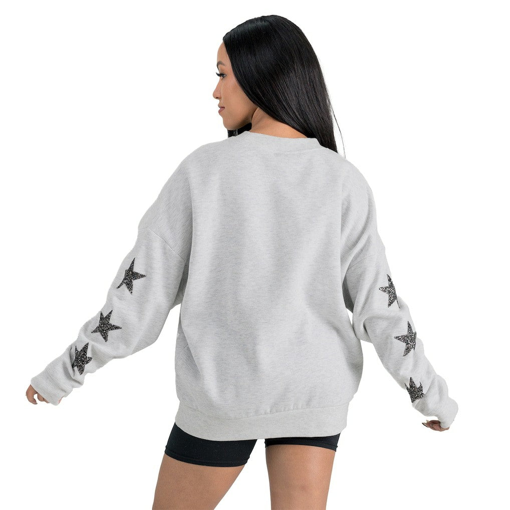 New York Giants Gameday Couture Women's Resilience Relaxed Rhinestone Pullover Sweatshirt Ash | NFL