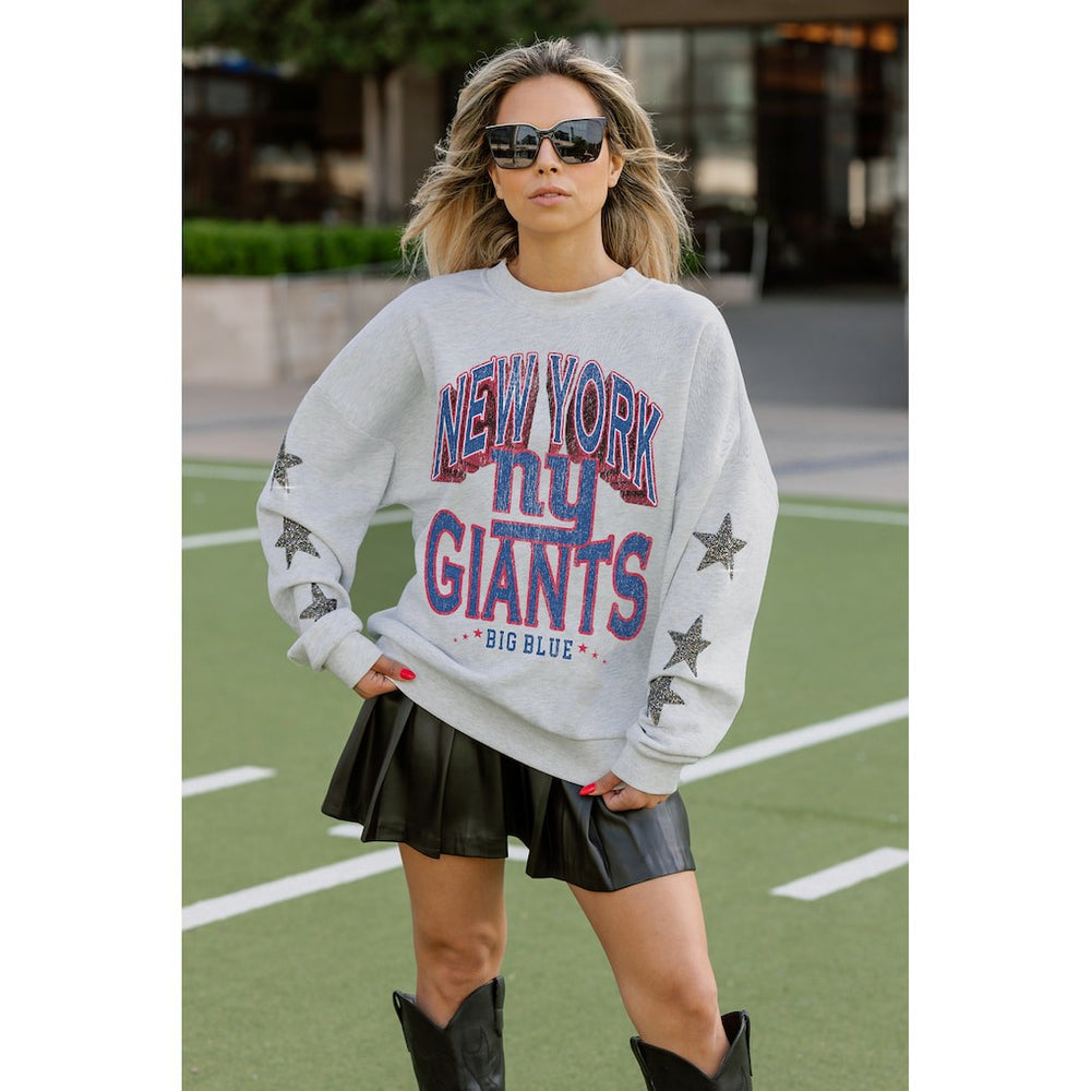 New York Giants Gameday Couture Women's Resilience Relaxed Rhinestone Pullover Sweatshirt Ash | NFL