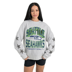 Seattle Seahawks Gameday Couture Women's Resilience Relaxed Rhinestone Pullover Sweatshirt Ash | NFL