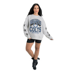 Indianapolis Colts Gameday Couture Women's Resilience Relaxed Rhinestone Pullover Sweatshirt Ash | NFL