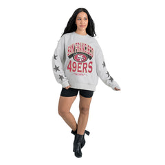 San Francisco 49ers Gameday Couture Women's Resilience Relaxed Rhinestone Pullover Sweatshirt Ash | NFL